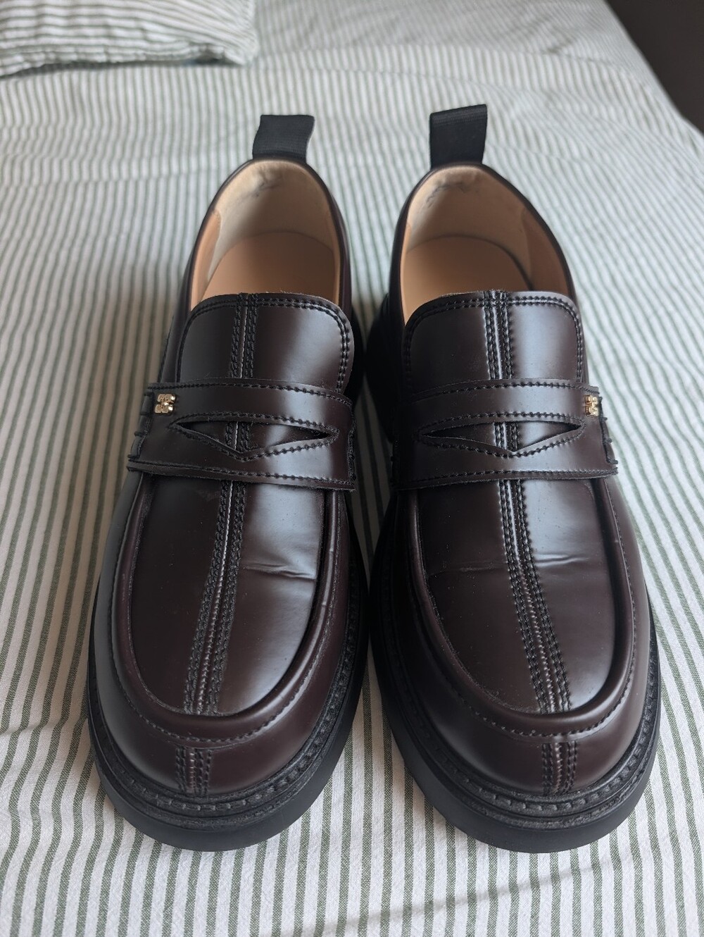 Ganni Chocolate Brown Leather Penny Loafers